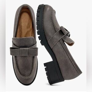 Gray Loafers with Bow Detail